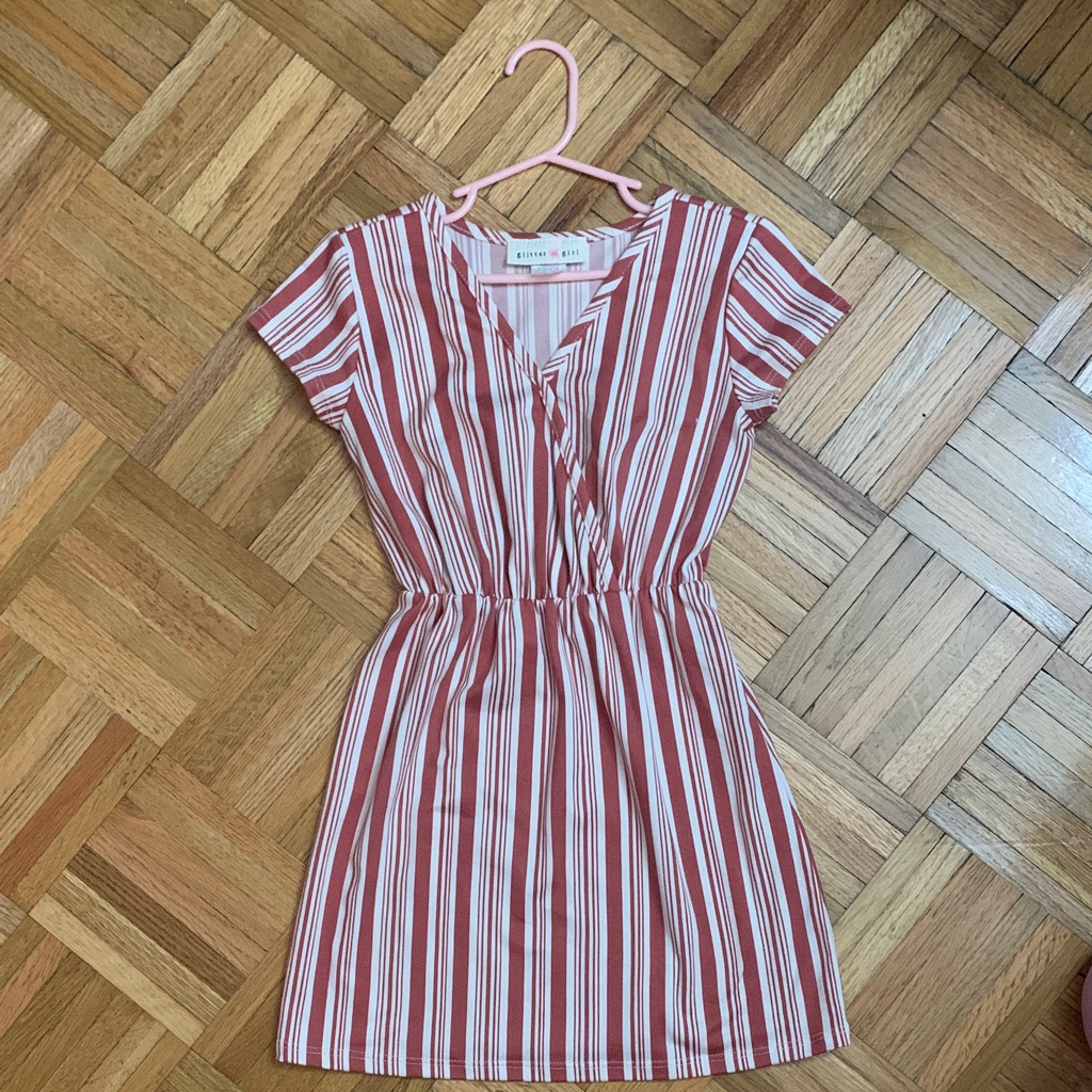 Striped Dress Terra-Cotta & Cream - Like New! - Girls Size 7
